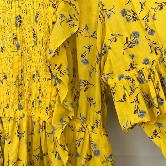 Happy X Nature By Kate Hudson Dress Size Large Ditsy Mini Floral Ruffle Yellow - Picture 13 of 16
